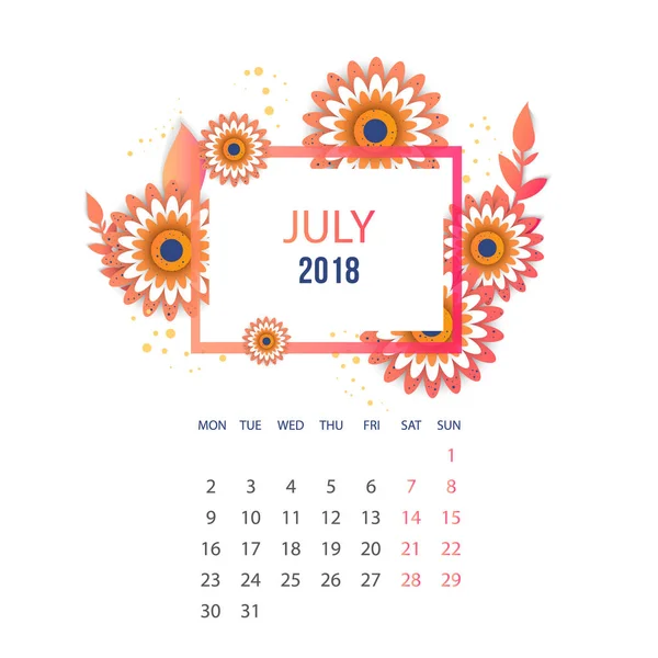 Design florale Vorlage Kalender 2018. — Stockvektor