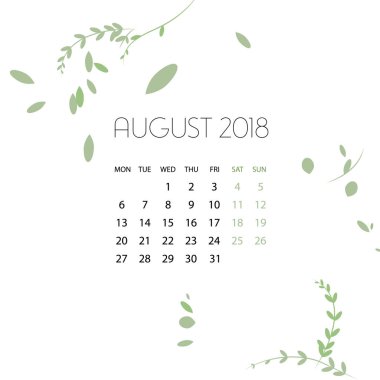 Tasarım ot şablon takvim 2018. 