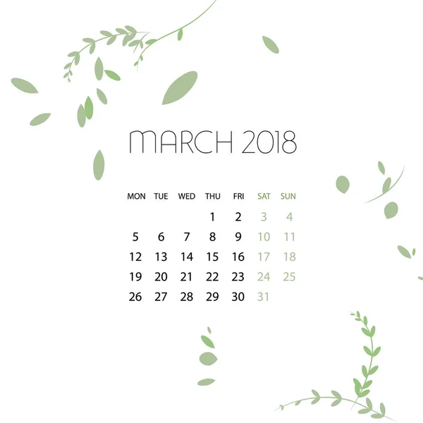 Progettare erbe Template Calendario 2018 . — Vettoriale Stock