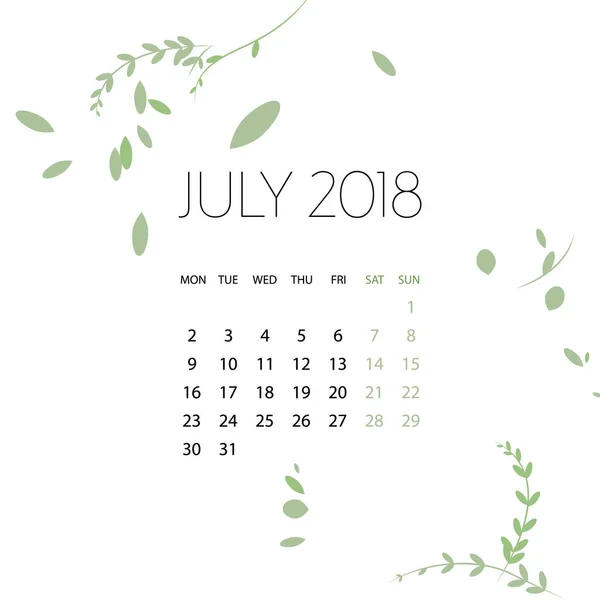 Design Kräuterschablone Kalender 2018. — Stockvektor