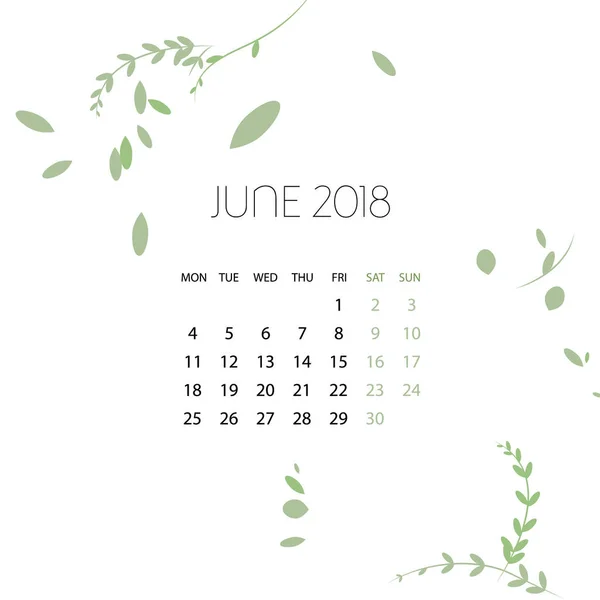 Modelo de erva de design Calendário 2018 . — Vetor de Stock