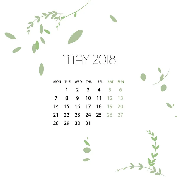 Modelo de erva de design Calendário 2018 . — Vetor de Stock