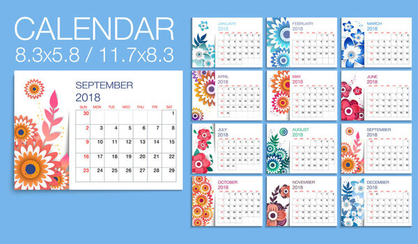 Цветной векторный календарь 2018 года
