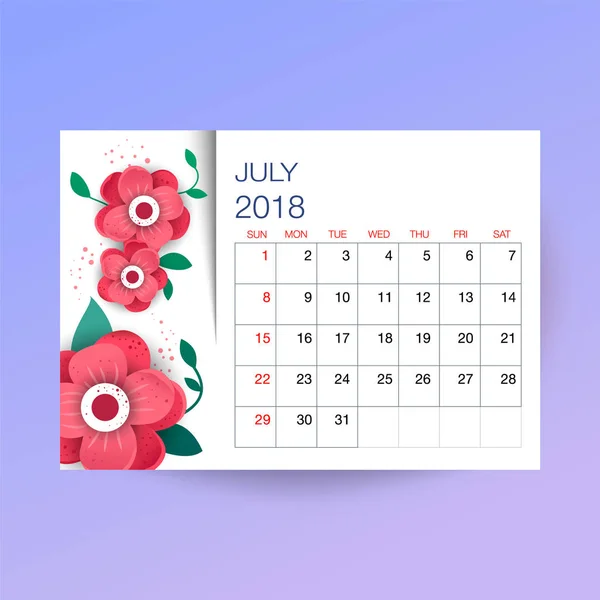 Calendrier des modèles floraux design 2018 . — Image vectorielle