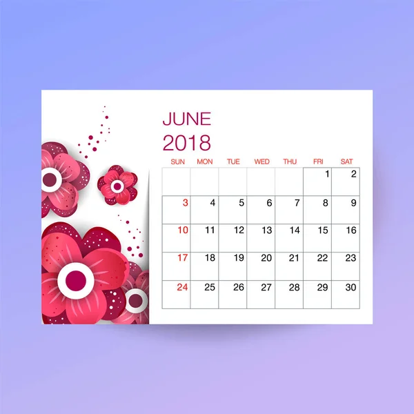 Design blommig mallen kalender 2018. — Stock vektor