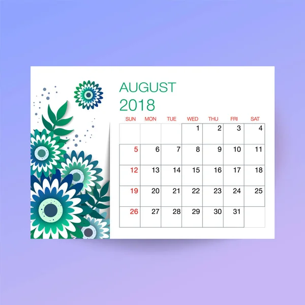 Design Floral sablon naptár 2018. — Stock Vector