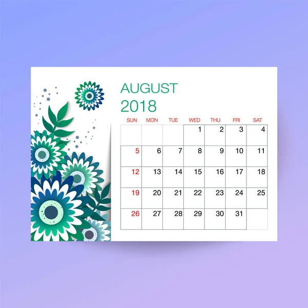 Design blommig mallen kalender 2018. — Stock vektor