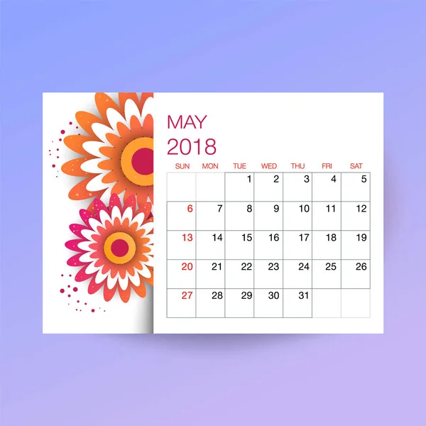 Design floreale Template Calendar 2018 . — Vettoriale Stock