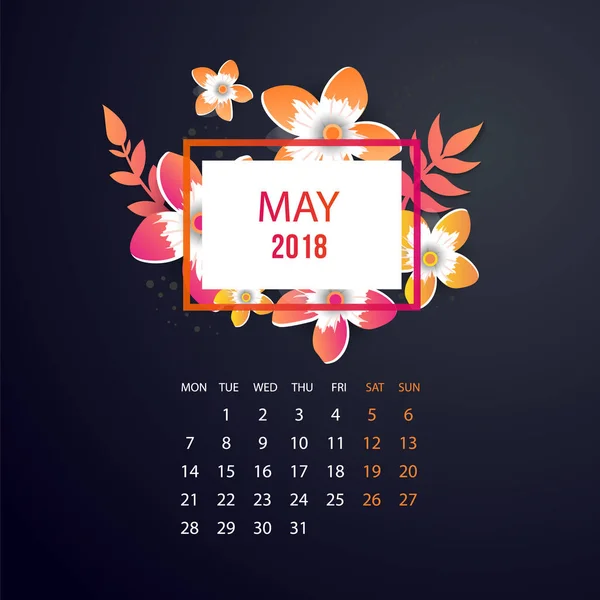 Design Floral Modelo Calendário 2018 . — Vetor de Stock