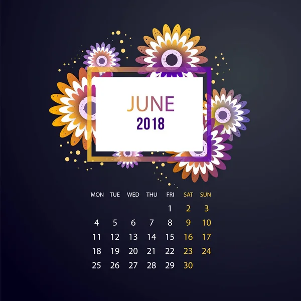 Design Floral Modelo Calendário 2018 . — Vetor de Stock