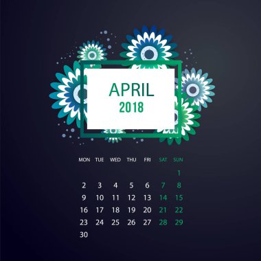Tasarım çiçek şablon takvim 2018. 
