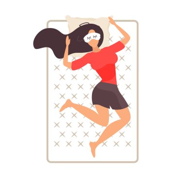 Genç kız yatakta dinlenme. Vektör çizim