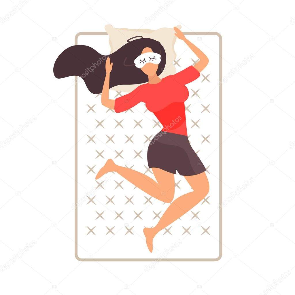 Young girl rest in bed. Vector illustration