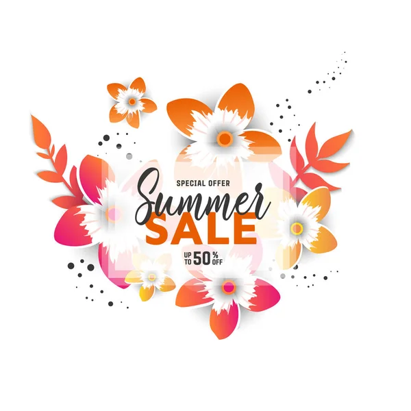 Zomer verkoop banner met bloemen — Stockvector