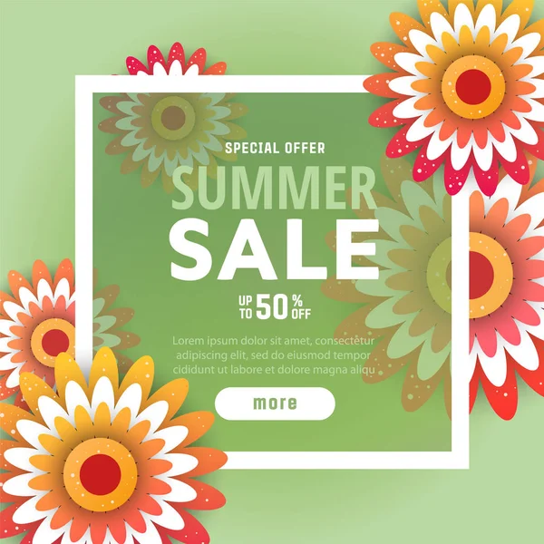 Bannière de vente d'été avec fleurs — Image vectorielle