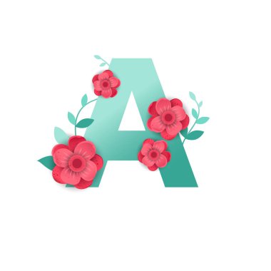 Harf A güzel çiçekler ile renk