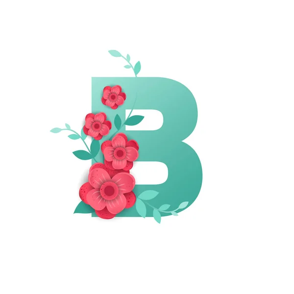 Color Letra B con hermosas flores — Archivo Imágenes Vectoriales