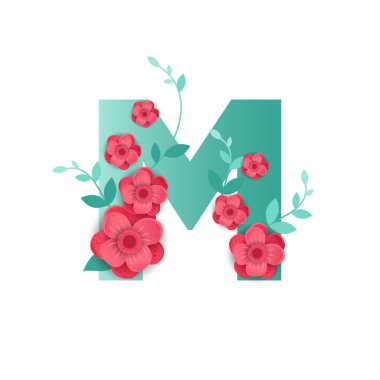 Güzel çiçeklerle harf M renk