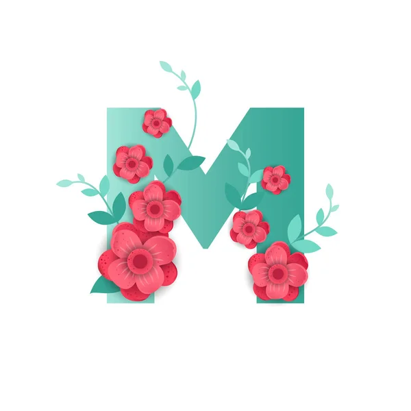 Color Letra M con hermosas flores — Archivo Imágenes Vectoriales