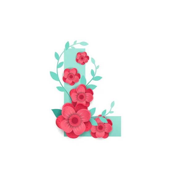 Color Letra L con hermosas flores — Vector de stock