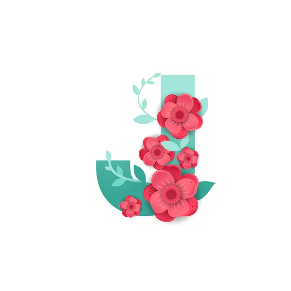 Barevné písmeno J bez tečky s krásnými květinami — Stockový vektor