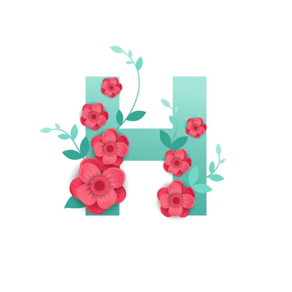 Color Letra H con hermosas flores — Archivo Imágenes Vectoriales