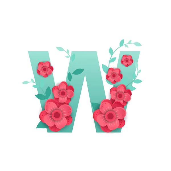 Color Letra W con hermosas flores — Archivo Imágenes Vectoriales