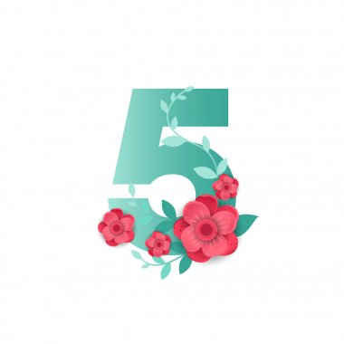 Sayı 5 güzel çiçekler ile renk