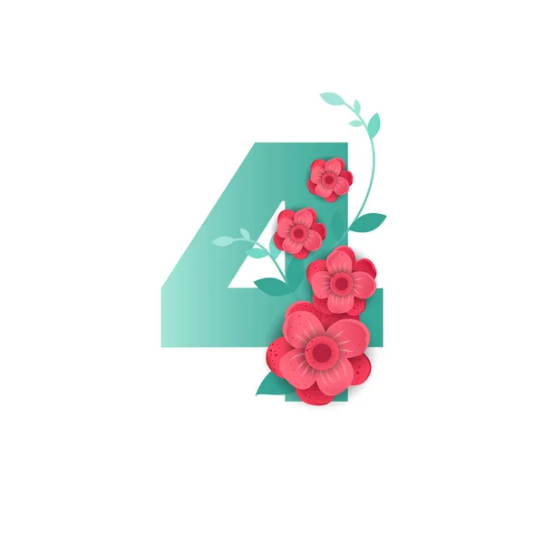 Farbe Nummer 4 mit schönen Blumen — Stockvektor