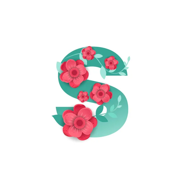Color Letra S con hermosas flores — Archivo Imágenes Vectoriales