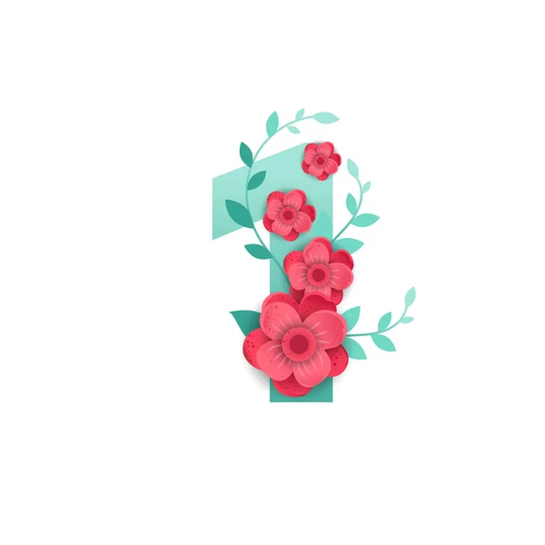 Color número 1 con hermosas flores — Vector de stock
