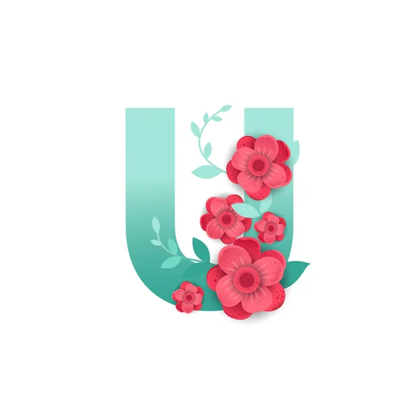 彩色字母 U 随以美丽的花朵 — 图库矢量图片