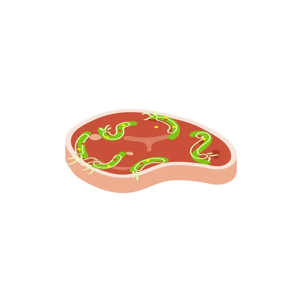 Carne isometrica con salmonella. Illustrazione vettoriale cartone animato — Vettoriale Stock