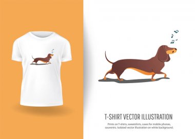 Komik köpek şarkı söyler. T-shirt baskı