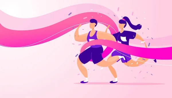 Carrera de la competencia, atleta deportista Equipo Ejecutar distancia maratón en el estadio vector ilustración — Vector de stock