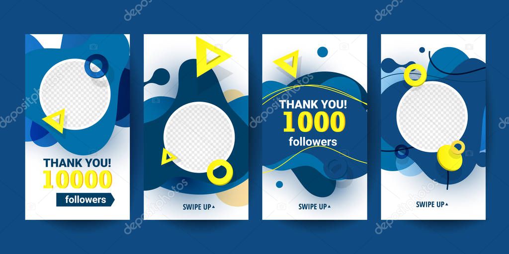Creative abstract vertical banners set with liquid forms and subscribe to us with text in pantone 2020 color for marketing, social media or network promotion, SMM banner, landing page, flyer.