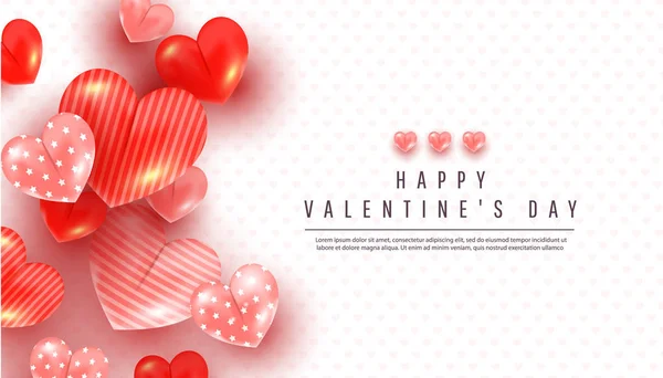 Fondo realista de día de San Valentín con suave decoración de corazón rosa y rojo 3d sobre un fondo blanco con espacio de copia — Vector de stock
