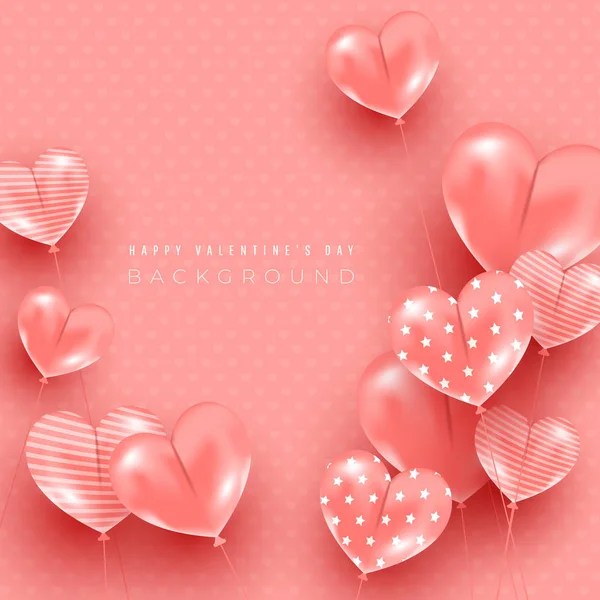 Composição de luz mínima com balões em forma de coração voando no ar em um fundo rosa de seda —  Vetores de Stock