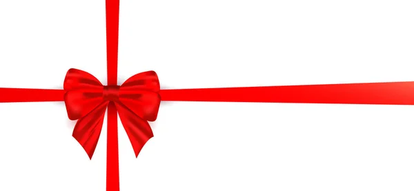 Arco de seda realista rojo con plantilla de vectores de cinta aislada sobre fondo blanco. Navidad, cumpleaños, día de la madre o la decoración del día del padre — Archivo Imágenes Vectoriales