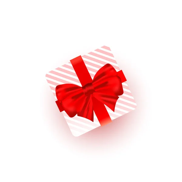 Surpresa ou caixa de presente com uma bela fita vermelha arco isolado no fundo branco . — Vetor de Stock