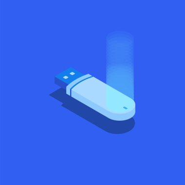 Isometric teknoloji USB flash disk usb donanım aygıtı. Yaratıcı illüstrasyon tasarımı, bilgi grafikleri fikri.