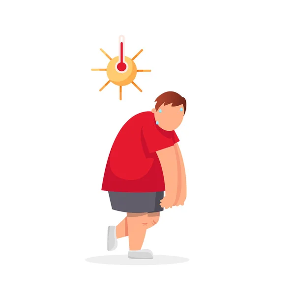 Stanco Personaggio Persona Infelice Sta Camminando Sotto Sole Con Termometro — Vettoriale Stock