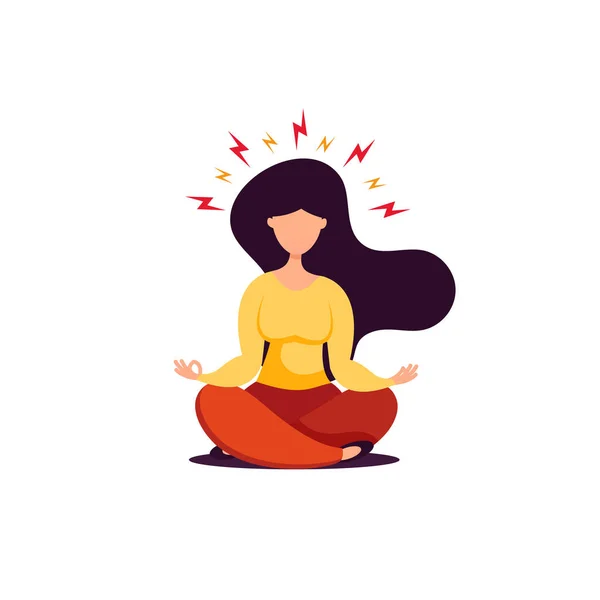 Jeune Femme Brune Assise Position Lotus Faisant Yoga Style Plat — Image vectorielle