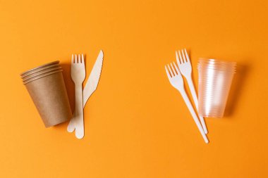 Sıfır atık ya da plastiksiz. Düz görünüm, üst görünüm, boşluk kopyala