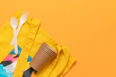 Sıfır atık ya da plastiksiz. Düz görünüm, üst görünüm, boşluk kopyala