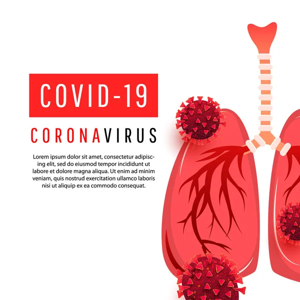 Covid Coronavirus Cells Infect Human Lungs Organ Isolated White Background — Stock Vector