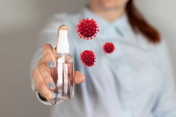 El desinfectante de manos previene la infección por virus y peste. Protección contra gérmenes. Coronavirus, concepto covid19 — Foto de Stock