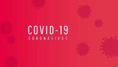 Coronavirus yatay arka planı. COVID-19 simgesi. Kırmızı arkaplanda vektör illüstrasyonu.