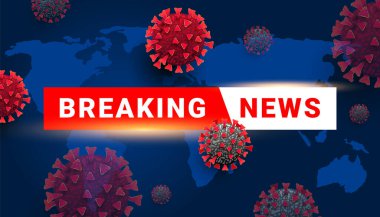 Breaking News text with coronavirus cell virus on blue background. Italy Coronavirus COVID-19 2019-NCOV News clipart