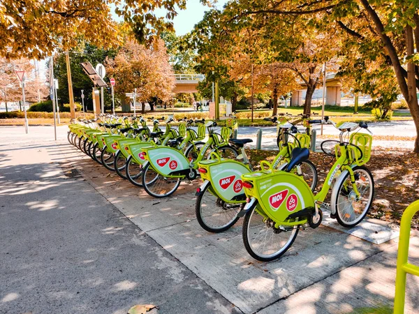 Budapest Ungarn September 2019 Fahrradabstellplätze Einem Sonnigen Herbsttag Stadtverkehr Ökologischer — Stockfoto